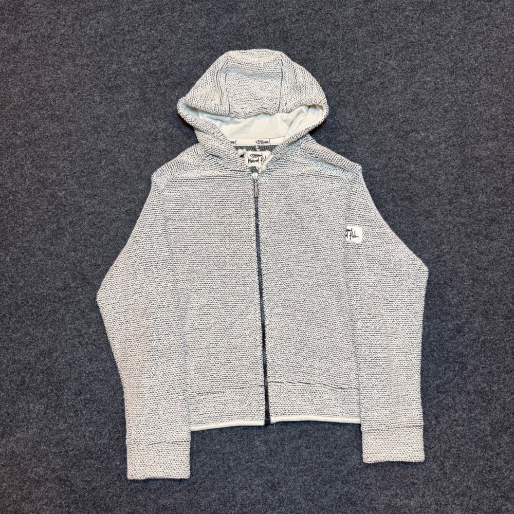 Weird Fish Womens Macaroni Full Zip Hoodie Cream Navy Blue Textured Knit Large